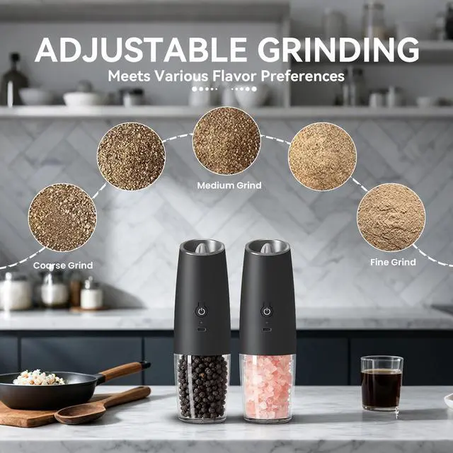 Alt view image 3 of 7 - Rechargeable Electric Salt And Pepper Grinder Set, 2 Pcs (Black)