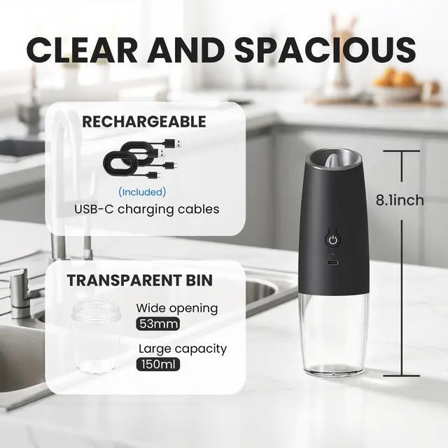 Alt view image 5 of 7 - Rechargeable Electric Salt And Pepper Grinder Set, 2 Pcs (Black)
