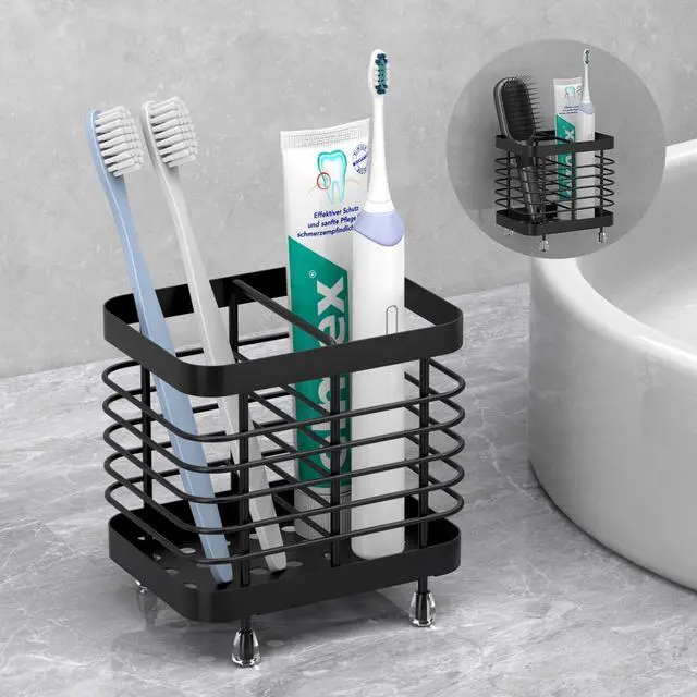 Main image of Toothbrush Holders for Bathroom, Stainless Steel, 2 Slots, Black
