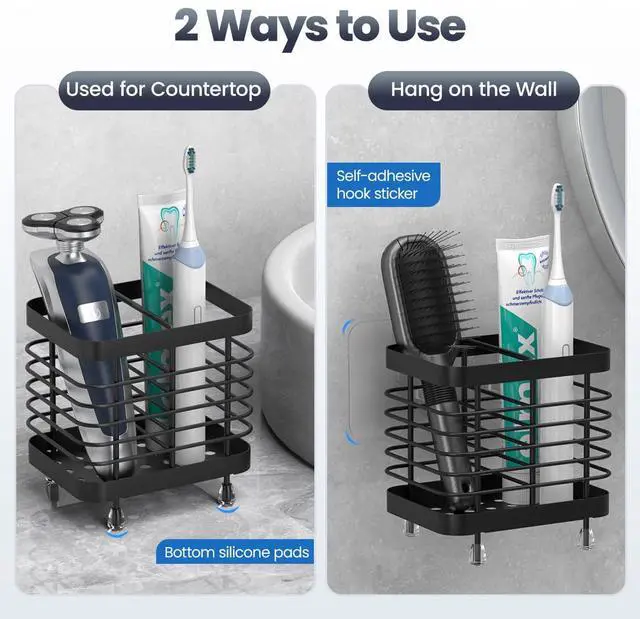 Alt view image 2 of 7 - Toothbrush Holders for Bathroom, Stainless Steel, 2 Slots, Black