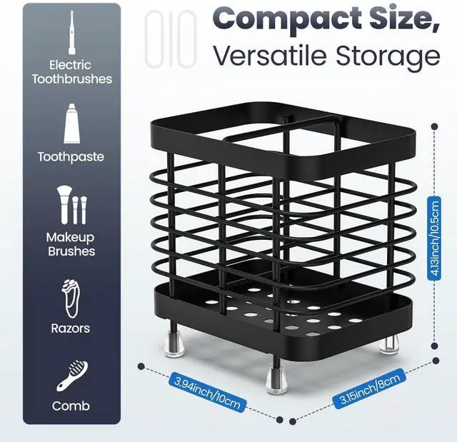 Alt view image 3 of 7 - Toothbrush Holders for Bathroom, Stainless Steel, 2 Slots, Black