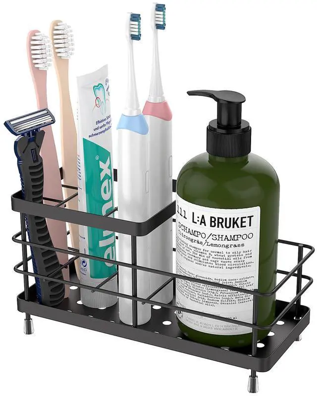 Main image of Toothbrush Holders for Bathroom, Stainless Steel, 6 Slots, Black