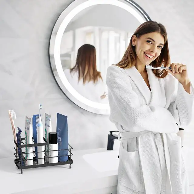 Alt view image 2 of 7 - Toothbrush Holders for Bathroom, Stainless Steel, 6 Slots, Black