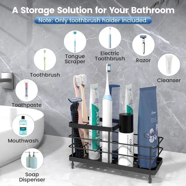 Alt view image 3 of 7 - Toothbrush Holders for Bathroom, Stainless Steel, 6 Slots, Black