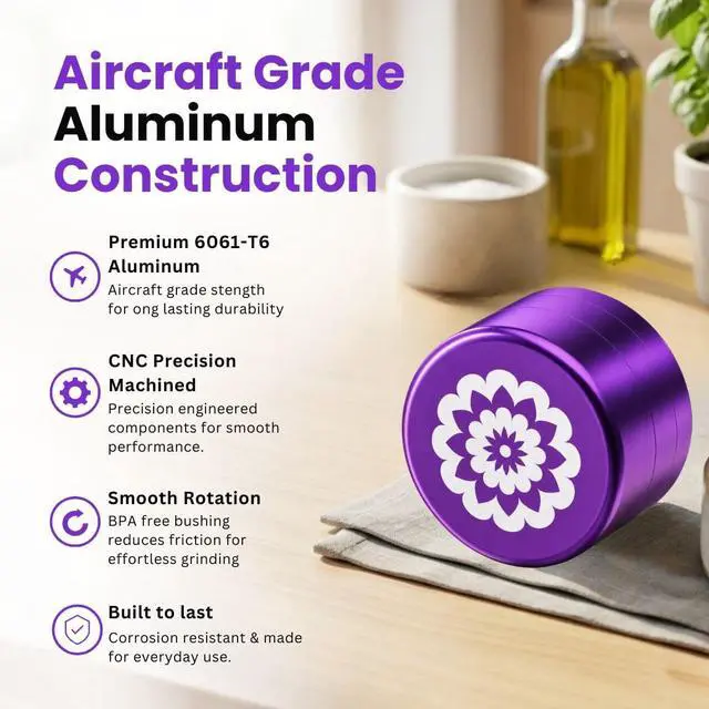 Alt view image 4 of 6 - Next Gen Standard 2.0'' Herb Grinder - Large 3 Piece Manual Hand Spice Grinder Crusher for Dry Herbs & Seeds - Heavy Duty 6061-T6 Aluminum, Toothless Grinder (Purple - 2.0'')