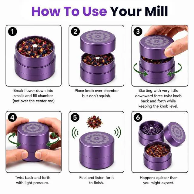 Alt view image 5 of 6 - Next Gen Standard 2.0'' Herb Grinder - Large 3 Piece Manual Hand Spice Grinder Crusher for Dry Herbs & Seeds - Heavy Duty 6061-T6 Aluminum, Toothless Grinder (Purple - 2.0'')