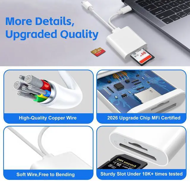 Alt view image 7 of 7 - USB C SD Card Reader Type C Memory Card Reader 2 Slots, Plug and Play