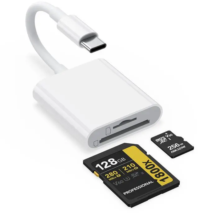 Main image of USB C SD Card Reader for iPhone 17 16 15/iPad/MacBook/Mac, Type C SD Reader Supports SD and MicroSD Memory Card Adapter, Trail Camera Viewer Plug and Play - 2 Slots