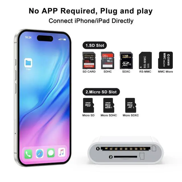 Alt view image 2 of 7 - USB C SD Card Reader for iPhone 17 16 15/iPad/MacBook/Mac, Type C SD Reader Supports SD and MicroSD Memory Card Adapter, Trail Camera Viewer Plug and Play - 2 Slots