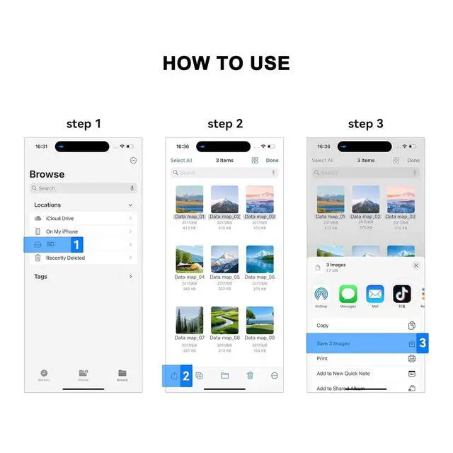 Alt view image 4 of 7 - USB C SD Card Reader for iPhone 17 16 15/iPad/MacBook/Mac, Type C SD Reader Supports SD and MicroSD Memory Card Adapter, Trail Camera Viewer Plug and Play - 2 Slots