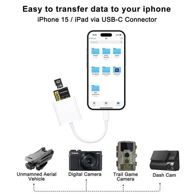 Alt view image 3 of 7 - USB C SD Card Reader for iPhone 17 16 15/iPad/MacBook/Mac, Type C SD Reader Supports SD and MicroSD Memory Card Adapter, Trail Camera Viewer Plug and Play - 2 Slots