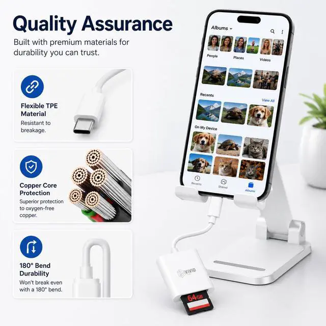 Alt view image 3 of 7 - SD Card Reader for iPhone17/16/15 Pro Max/iPad/MacBook, Android Phones