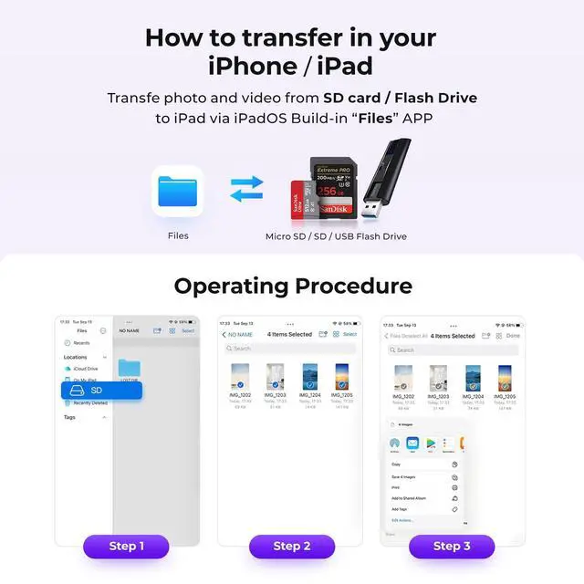Alt view image 7 of 7 - USB C to SD Card Reader, Raycue SD Card Adapter with SD MicroSD USB 3 Ports, USBC Memory Card Reader for iPhone 15 16 17, iPad, Mac, MacBook Pro/Air, Android and More USB-C/Type C Devices
