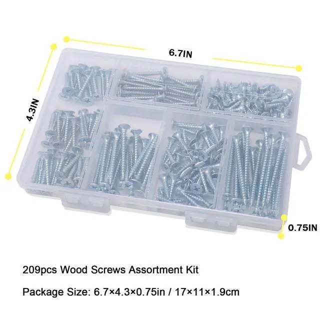 Alt view image 7 of 7 - 209PCS Wood Screw Assortment Kit, 6 Sizes Flat Head Phillips