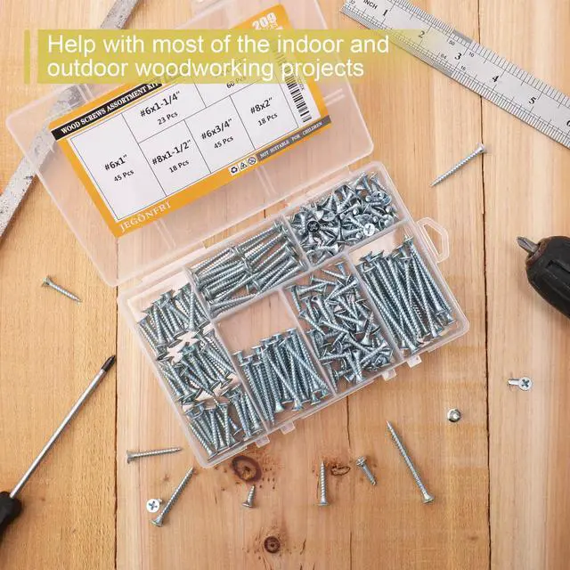 Alt view image 2 of 7 - 209PCS Wood Screw Assortment Kit, 6 Sizes Flat Head Phillips