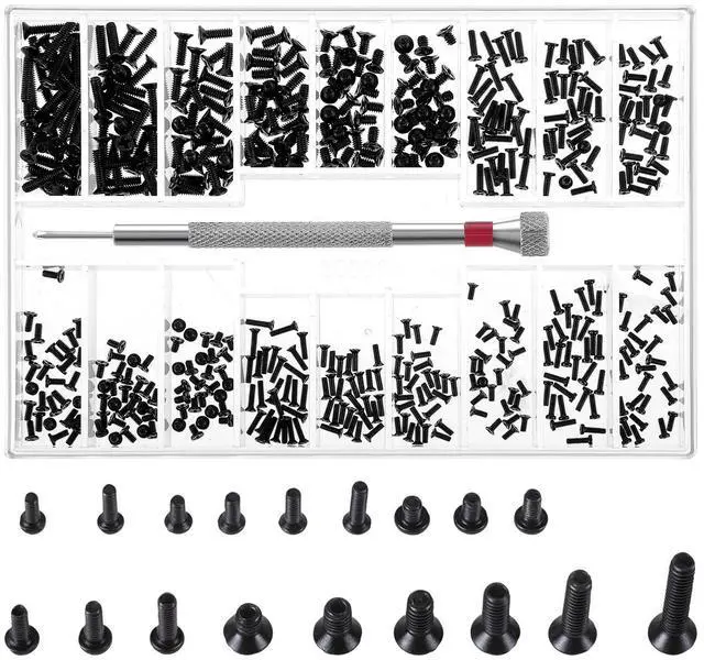 Main image of 500 Pcs Tiny Screws Tiny Micro Repair Screw Kit M1.2/M1.4/M2.0 Small Replacement Screws Black Laptop Computer Electronic Screw Assortment Kit with Screwdriver for Glasses Watches