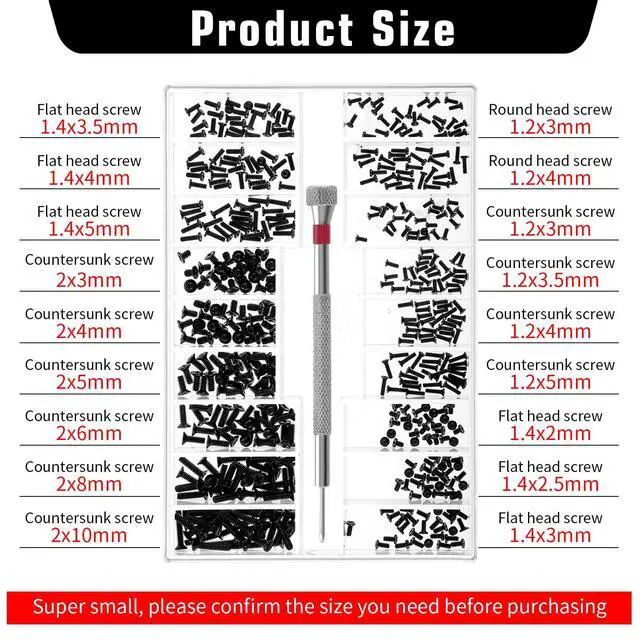 Alt view image 2 of 7 - 500 Pcs Tiny Screws Tiny Micro Repair Screw Kit M1.2/M1.4/M2.0 Small Replacement Screws Black Laptop Computer Electronic Screw Assortment Kit with Screwdriver for Glasses Watches