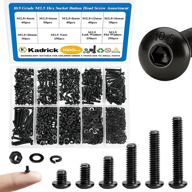 Main image of 1000PCS M2.5 Screw Kit,Hex Socket Button Head Screw,Length 4MM-20MM