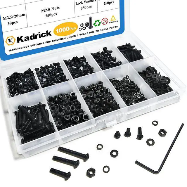 Alt view image 4 of 7 - 1000PCS M2.5 Screw Kit,Hex Socket Button Head Screw,Length 4MM-20MM