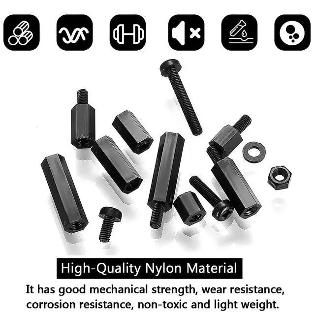 Alt view image 3 of 7 - 260 Pcs M3 Male Female Nylon Hex Spacer Standoffs Screws Nuts, Nylon Hex Threaded Pillar Spacer Standoffs Screws Nuts Assortment Kit for PCB Motherboard Circuit Board - Black
