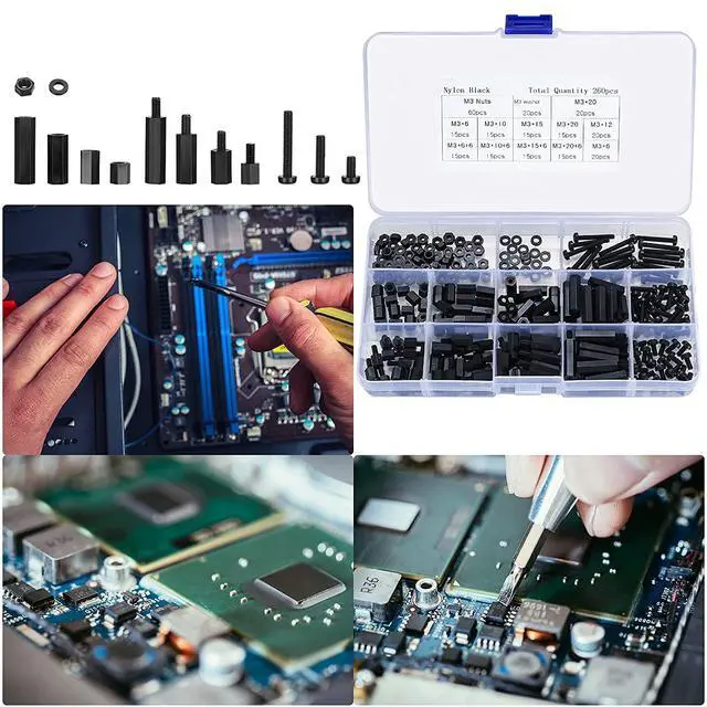 Alt view image 7 of 7 - 260 Pcs M3 Male Female Nylon Hex Spacer Standoffs Screws Nuts, Nylon Hex Threaded Pillar Spacer Standoffs Screws Nuts Assortment Kit for PCB Motherboard Circuit Board - Black