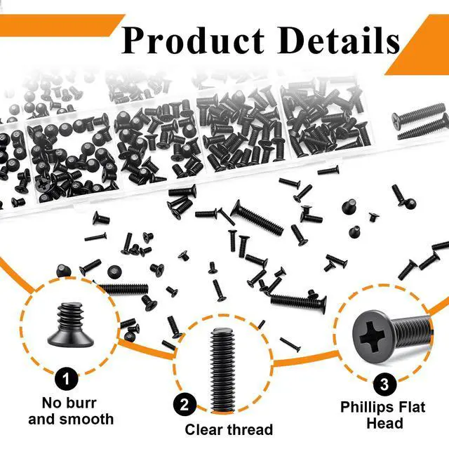 Alt view image 3 of 6 - 24Sizes 888Pcs Tiny Micro Laptop Computer Screw Kit M1.4/M1.7/M2/M2.5/M3/M4 Countersunk Flat Head Phillips Mini Repair Screws Set for Machinery, Furniture, Automotive, Motorcycle