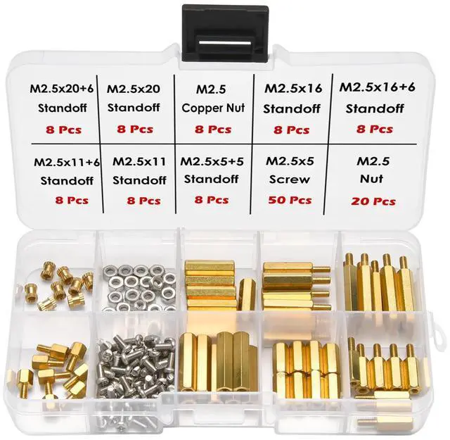 Main image of 134 Pcs for Raspberry Pi Standoffs M2.5 Spacers Screws Nut Brass Standoff Screws Kit with Box for Raspberry Pi, Pi 5, PCB Boards, M.2 NVMe Ssd PCIe Board Kit