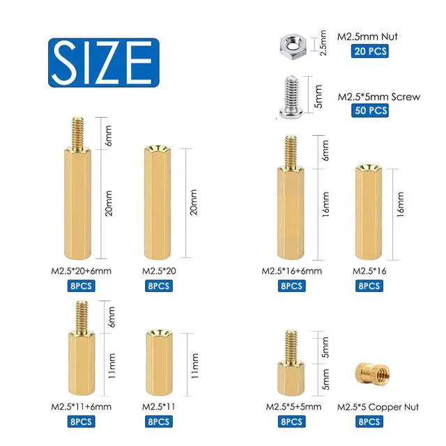 Alt view image 2 of 7 - 134 Pcs for Raspberry Pi Standoffs M2.5 Spacers Screws Nut Brass Standoff Screws Kit with Box for Raspberry Pi, Pi 5, PCB Boards, M.2 NVMe Ssd PCIe Board Kit
