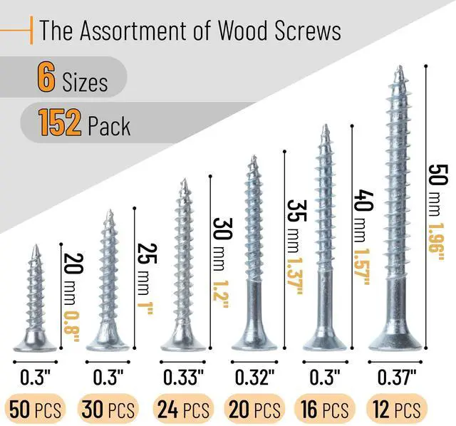 Alt view image 2 of 7 - Wood Screws Assortment Kit, 152 pcs, Silver, Phillips Flat Head