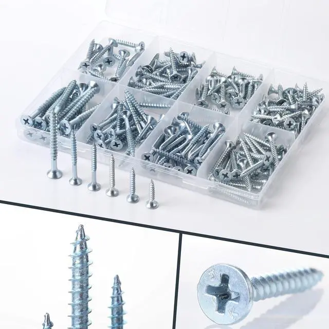 Alt view image 6 of 7 - Wood Screws Assortment Kit, 152 pcs, Silver, Phillips Flat Head
