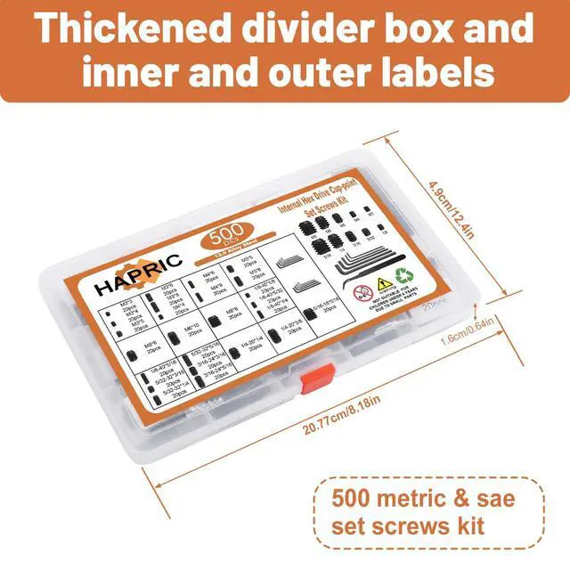 Alt view image 5 of 7 - 500 Pcs 25 Size Set Screws Metric&SAE Set Screw Assortment Kit 12.9 Alloy Steel Head Socket Metric Set Screws for Bathroom Fixtures Door Handles(M3-M8, 1/8"-40 to 5/16"-18)