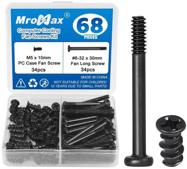 Main image of 34 Sets (68Pcs) Computer Cooling Fan Screws Kit, Black Tone