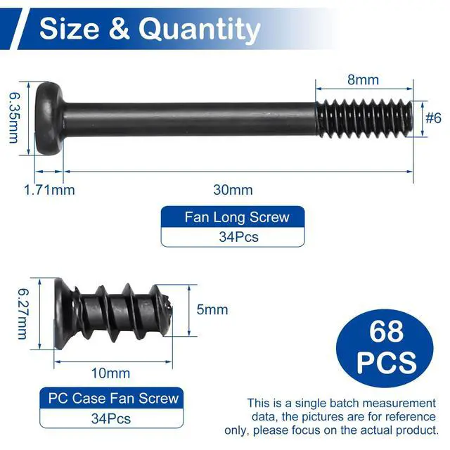 Alt view image 3 of 7 - 34 Sets (68Pcs) Computer Cooling Fan Screws Kit, Black Tone