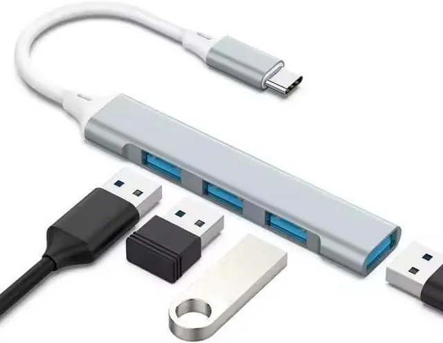 Alt view image 2 of 7 - USB C to USB Hub Adapter, 4 Port (1 USB 3.0 + 3 USB 2.0), 5Gbps High Speed Data, Slim Aluminum Type C Hub for MacBook & USB-C Laptops (Silver)