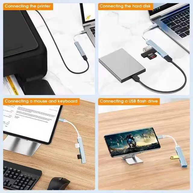 Alt view image 3 of 7 - USB C to USB Hub Adapter, 4 Port (1 USB 3.0 + 3 USB 2.0), 5Gbps High Speed Data, Slim Aluminum Type C Hub for MacBook & USB-C Laptops (Silver)