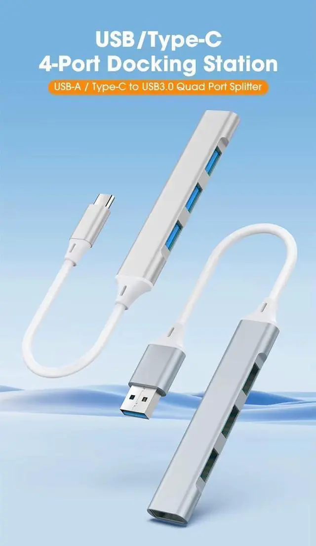 Alt view image 5 of 7 - USB C to USB Hub Adapter, 4 Port (1 USB 3.0 + 3 USB 2.0), 5Gbps High Speed Data, Slim Aluminum Type C Hub for MacBook & USB-C Laptops (Silver)