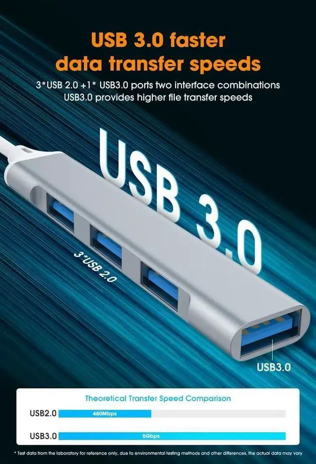 Alt view image 4 of 7 - USB C to USB Hub Adapter, 4 Port (1 USB 3.0 + 3 USB 2.0), 5Gbps High Speed Data, Slim Aluminum Type C Hub for MacBook & USB-C Laptops (Silver)