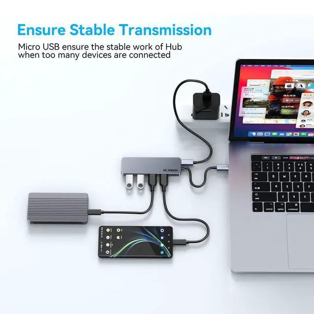 Alt view image 4 of 6 - USB C Hub 4 Port USB 3.0 Hub for Laptop USB 2.0 Port Expander Multi Splitter for Computer Type C Dongle for MacBook Mac Air iPad PC Flash Drive Mobile HDD
