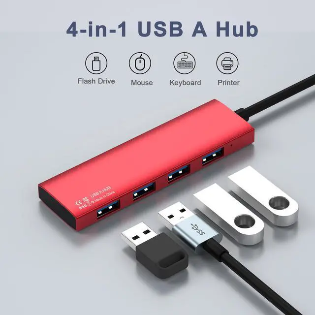 Alt view image 2 of 7 - Aluminum 4-Port Multiple USB A Splitter for PC/Laptop/Desktop