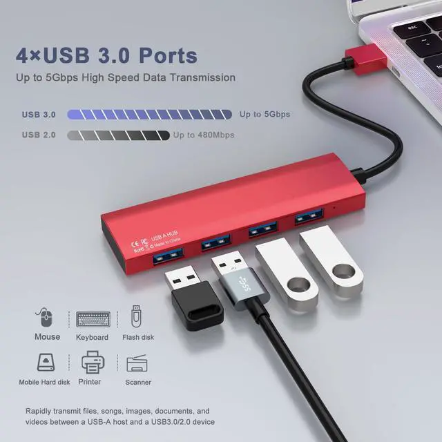 Alt view image 3 of 7 - Aluminum 4-Port Multiple USB A Splitter for PC/Laptop/Desktop
