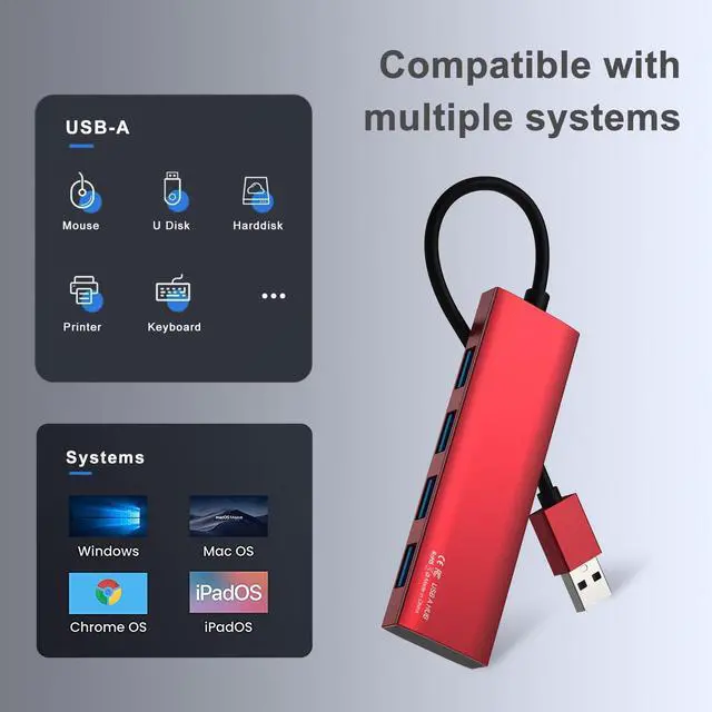 Alt view image 5 of 7 - Aluminum 4-Port Multiple USB A Splitter for PC/Laptop/Desktop