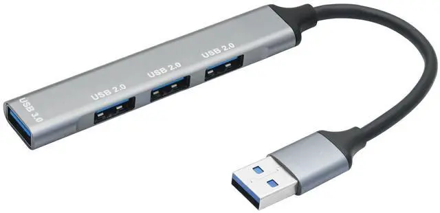 Main image of 4 Port USB Hub with 3inch Cable, Supports USB 2.0/3.0 Aluminum Alloy Casing