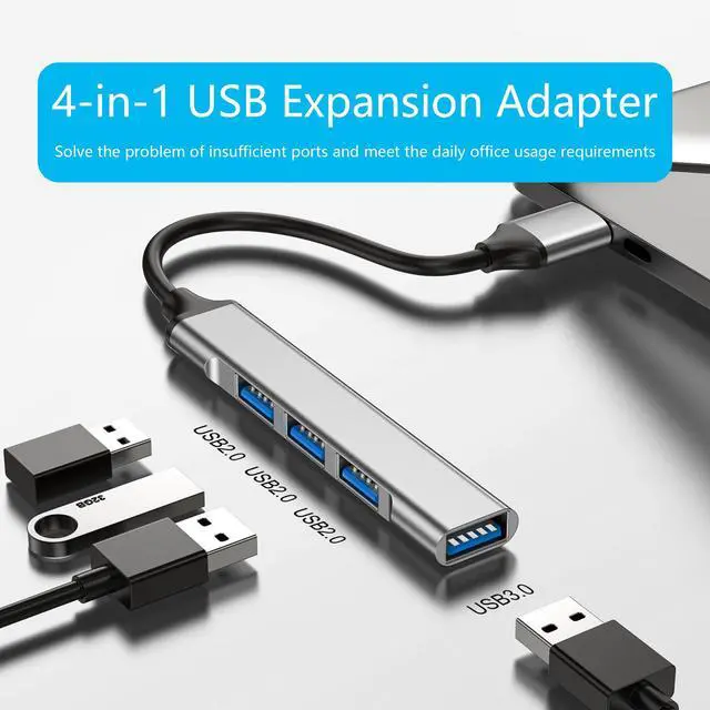 Alt view image 2 of 7 - 4 Port USB Hub with 3inch Cable, Supports USB 2.0/3.0 Aluminum Alloy Casing