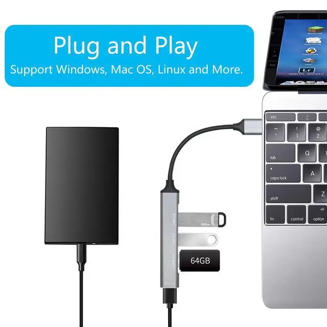 Alt view image 4 of 7 - 4 Port USB Hub with 3inch Cable, Supports USB 2.0/3.0 Aluminum Alloy Casing
