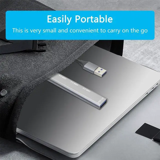 Alt view image 6 of 7 - 4 Port USB Hub with 3inch Cable, Supports USB 2.0/3.0 Aluminum Alloy Casing
