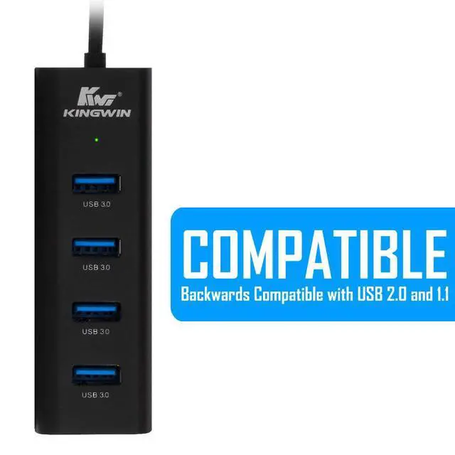 Alt view image 4 of 6 - USB Hub 4 Port USB 3.0 Data Hub Aluminum for Mobile SSD, MacBook, Mac Pro/Mini, iMac, Chromebook, Surface Pro, USB Flash Drives, Notebook PC, XPS, and More (KWZ-400-BK)