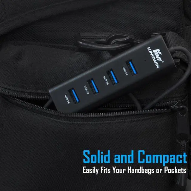 Alt view image 6 of 6 - USB Hub 4 Port USB 3.0 Data Hub Aluminum for Mobile SSD, MacBook, Mac Pro/Mini, iMac, Chromebook, Surface Pro, USB Flash Drives, Notebook PC, XPS, and More (KWZ-400-BK)
