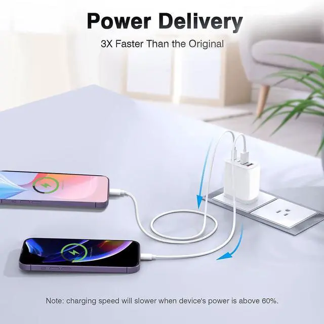 Alt view image 2 of 7 - USB C Charger Block, 4-Port Fast Charging Block with Type C Cable Cord Wall Chargers Plug Compatible with iPhone 17/16/16 Plus/16 Pro/16 Pro Max/15/15 Plus/15 Pro/15 Pro Max