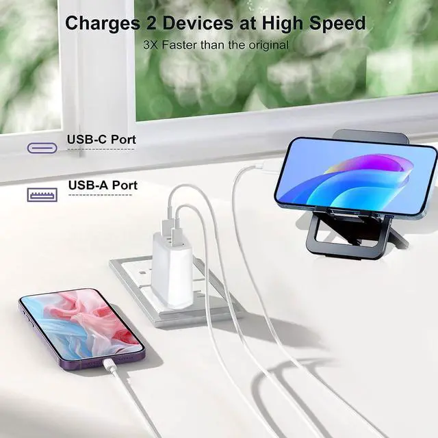 Alt view image 3 of 7 - USB C Charger Block, 4-Port Fast Charging Block with Type C Cable Cord Wall Chargers Plug Compatible with iPhone 17/16/16 Plus/16 Pro/16 Pro Max/15/15 Plus/15 Pro/15 Pro Max