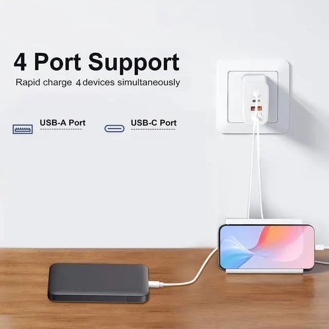 Alt view image 5 of 7 - USB C Charger Block, 4-Port Fast Charging Block with Type C Cable Cord Wall Chargers Plug Compatible with iPhone 17/16/16 Plus/16 Pro/16 Pro Max/15/15 Plus/15 Pro/15 Pro Max